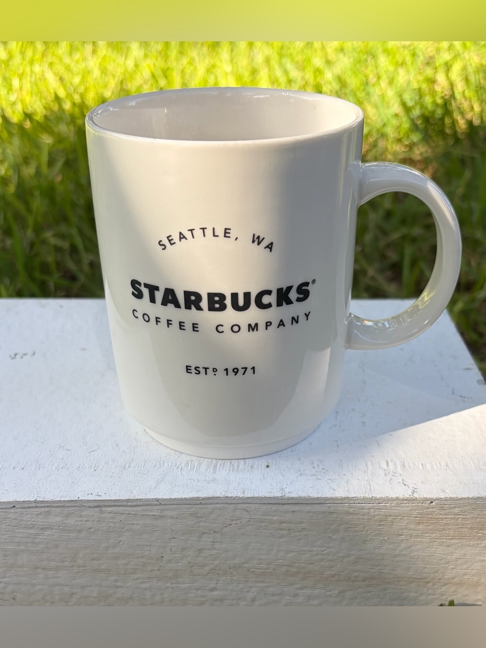 Starbucks White Ceramic Mug with Black Logo Text